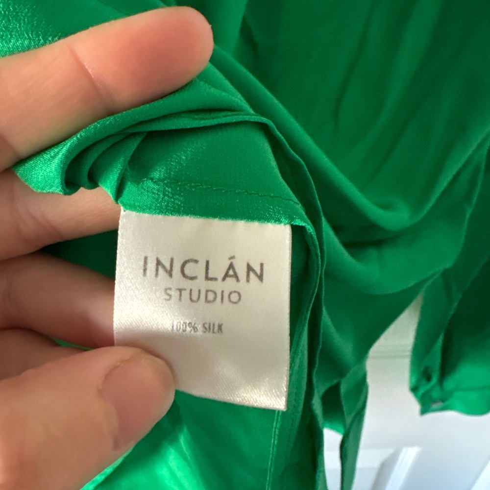 Incln Studio Green Silk Blouse Xs Long Sleeve Minimalist Houston Designer Top View 4